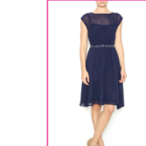 Yumi Chiffon Dropped Sleeve Navy Blue Cocktail Dress Size 8/10 - Picture 7 of 12